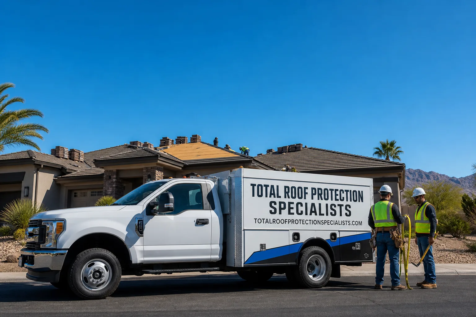 Total Roof Protection Specialists service vehicle and crew in Winchester, NV